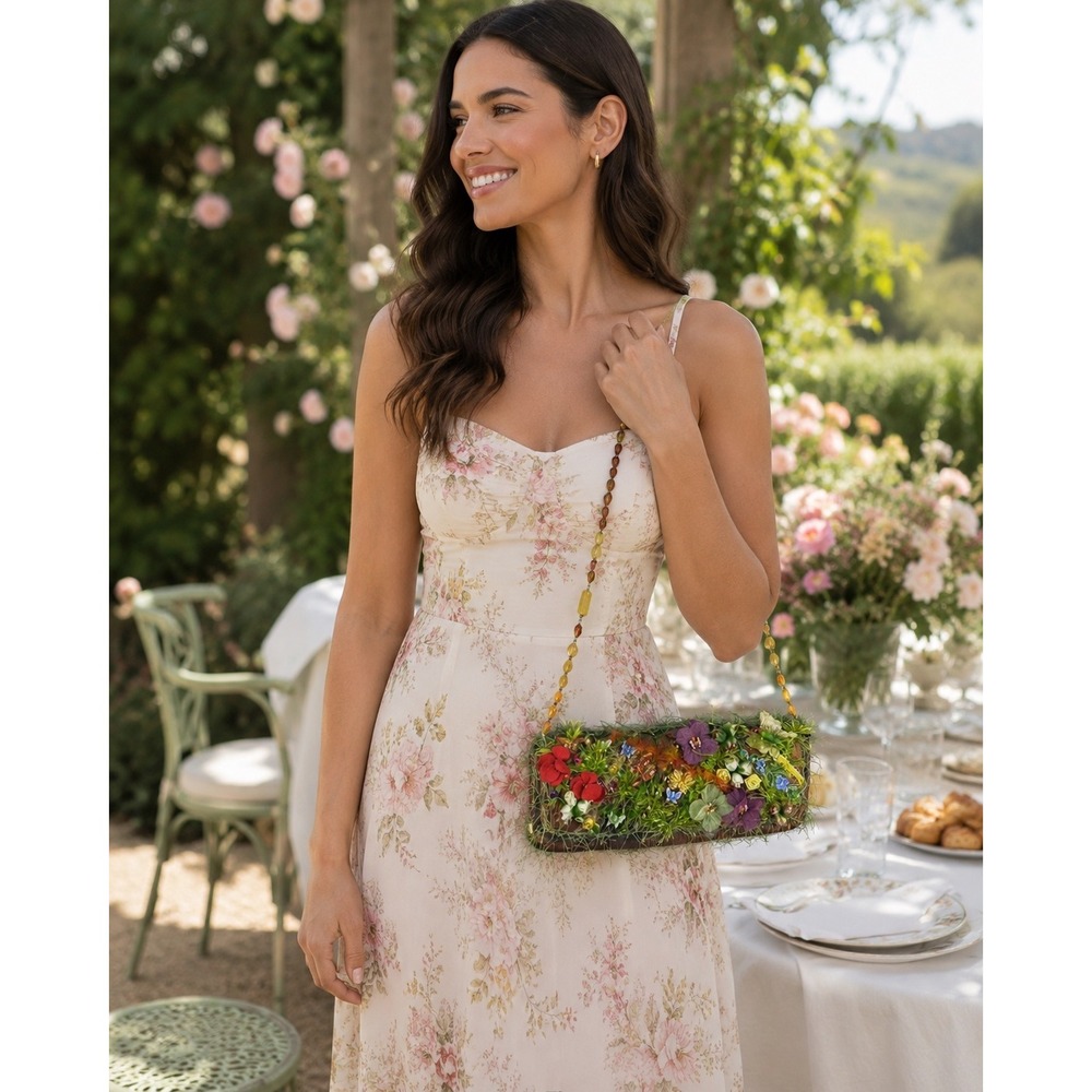 Mary Frances Whimsical 3D Garden Floral Butterfly Beaded Bag Small